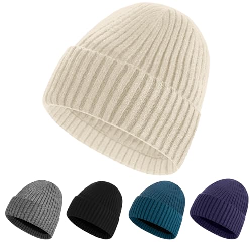 AnWILL Mützen Damen Wintermütze Herren Mütze Winter Beanie Männer Winter Warme Strickmütze Herrenmütze Weich Strick Laufmützen Beige One Size von AnWILL