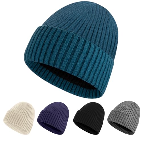 AnWILL Wintermütze Herren Mütze Winter Damen Beanie Männer Mützen Strickmütze Herrenmütze Warme Weich Strick Laufmützen Tinte Blau One Size von AnWILL