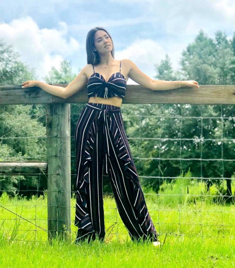 streifen Palazzo Pant Set Mit Crop Top von AnaGCouture