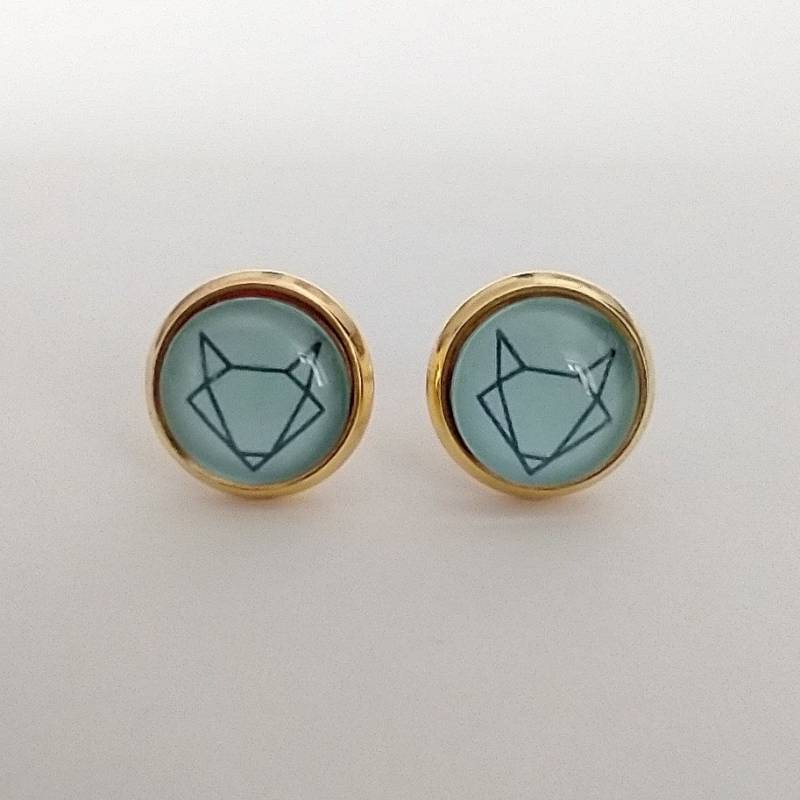 Ohrringe, Ohrstecker Edelstahl Vergoldet in 10 Mm Mit Einem Fuchs Origamiform Zart Grün von AnaKarijoka