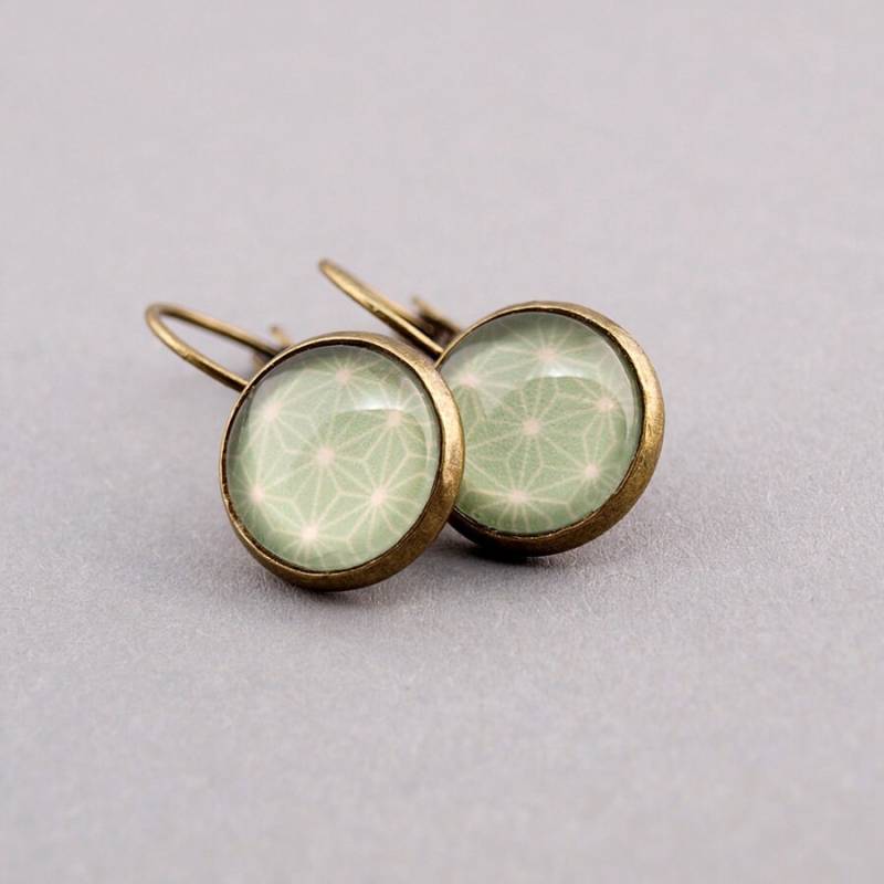 Ohrringe, Hängeohrringe Bronze, Sternmuster Grün, Geschenkidee Für Sie von AnaKarijoka