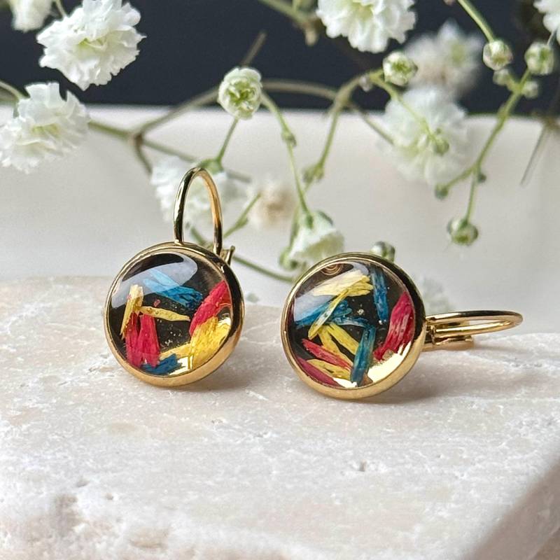 Ohrringe Edelstahl Vergoldet // Hängeohrringe Mit Echten Blütenblättern Konfetti 10 Mm Durchmesser Geschenke Für Sie von AnaKarijoka