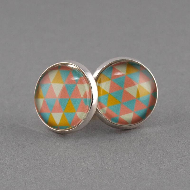Ohrringe Ohrstecker Silber 12 Mm Bunte Dreiecke von AnaKarijoka
