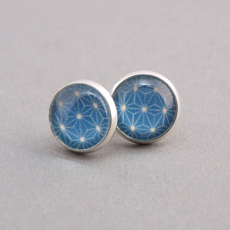 Ohrringe, Ohrstecker Silber 12 Mm Mit Einem Blauen Sternmuster, Geschenk Für Sie von AnaKarijoka