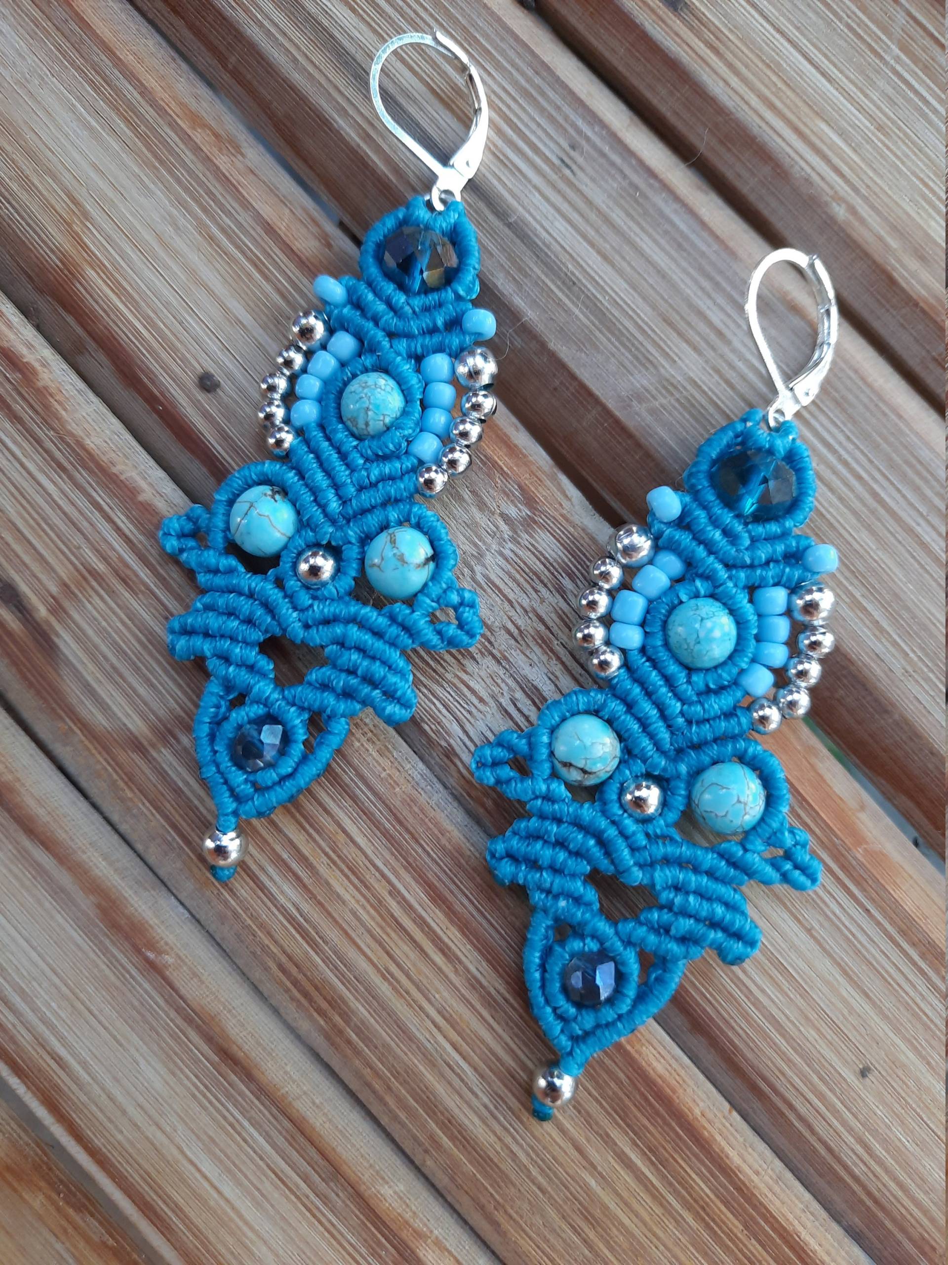 Makramee Ohrringe, Boho Für Sie, Sommer Sterling Silber, Stein Handgemachte Mikromakramee Makramee Ohrringe, Boho Für Sie, Sommer Sterling Silber, Stein Handgemachte Mikromakramee von AnaKiu