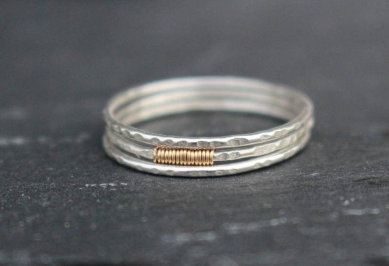 14 K Gelb Gold/925 Silber Stapelringe von AnaKrolljewelry