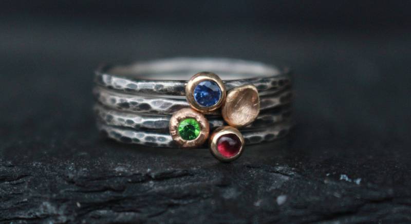 Set 585 Gold Und 925 Sterling Silver Ringe Tsavorit Saphir Mixed Metal von AnaKrolljewelry