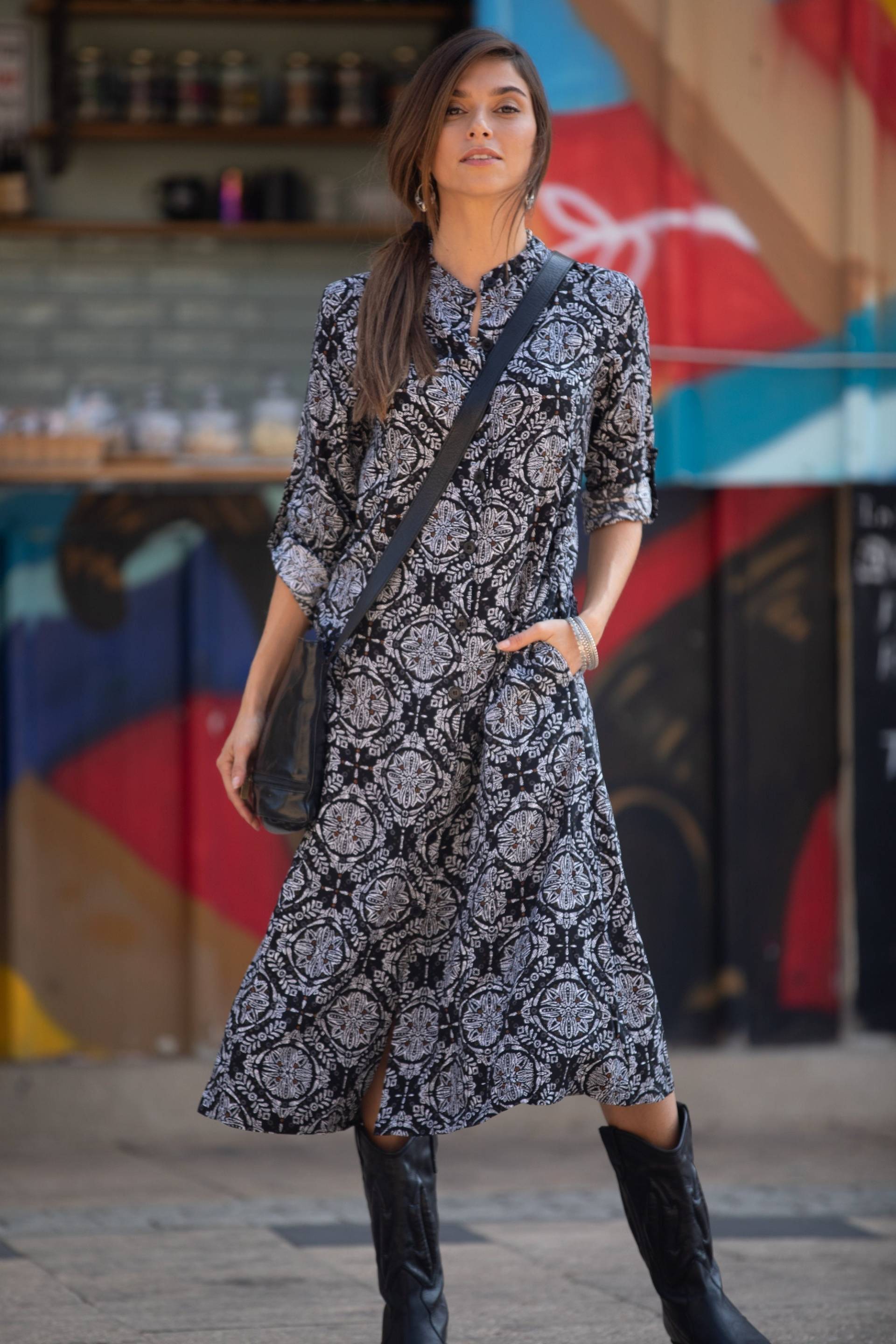 Boho Rayon Maxi Kleid Langarm Shirt Kleid von AnabellaWomen