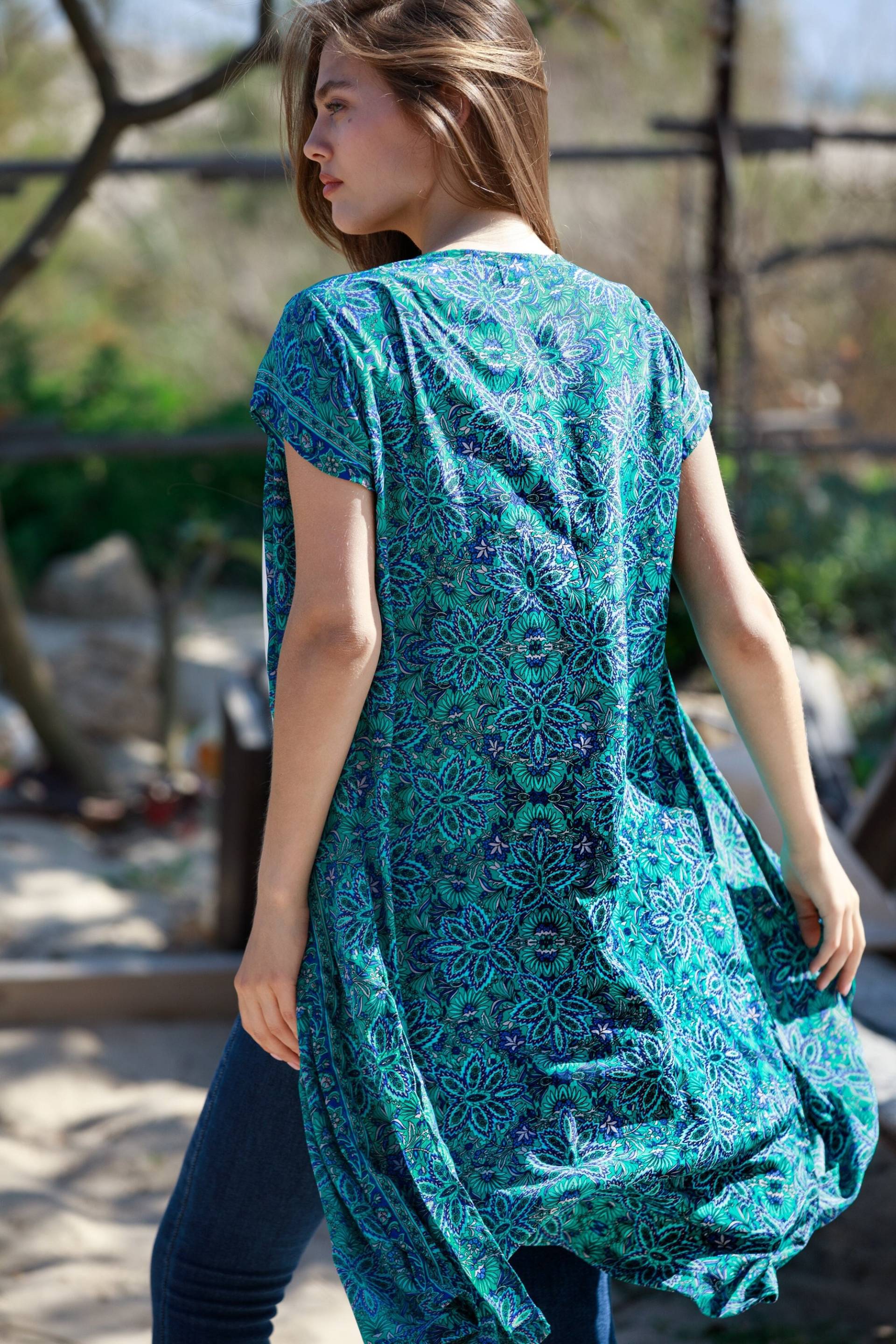 Grün Boho Chic Kurzen Ärmeln Sommer Offene Strickjacke Für Frauen von AnabellaWomen