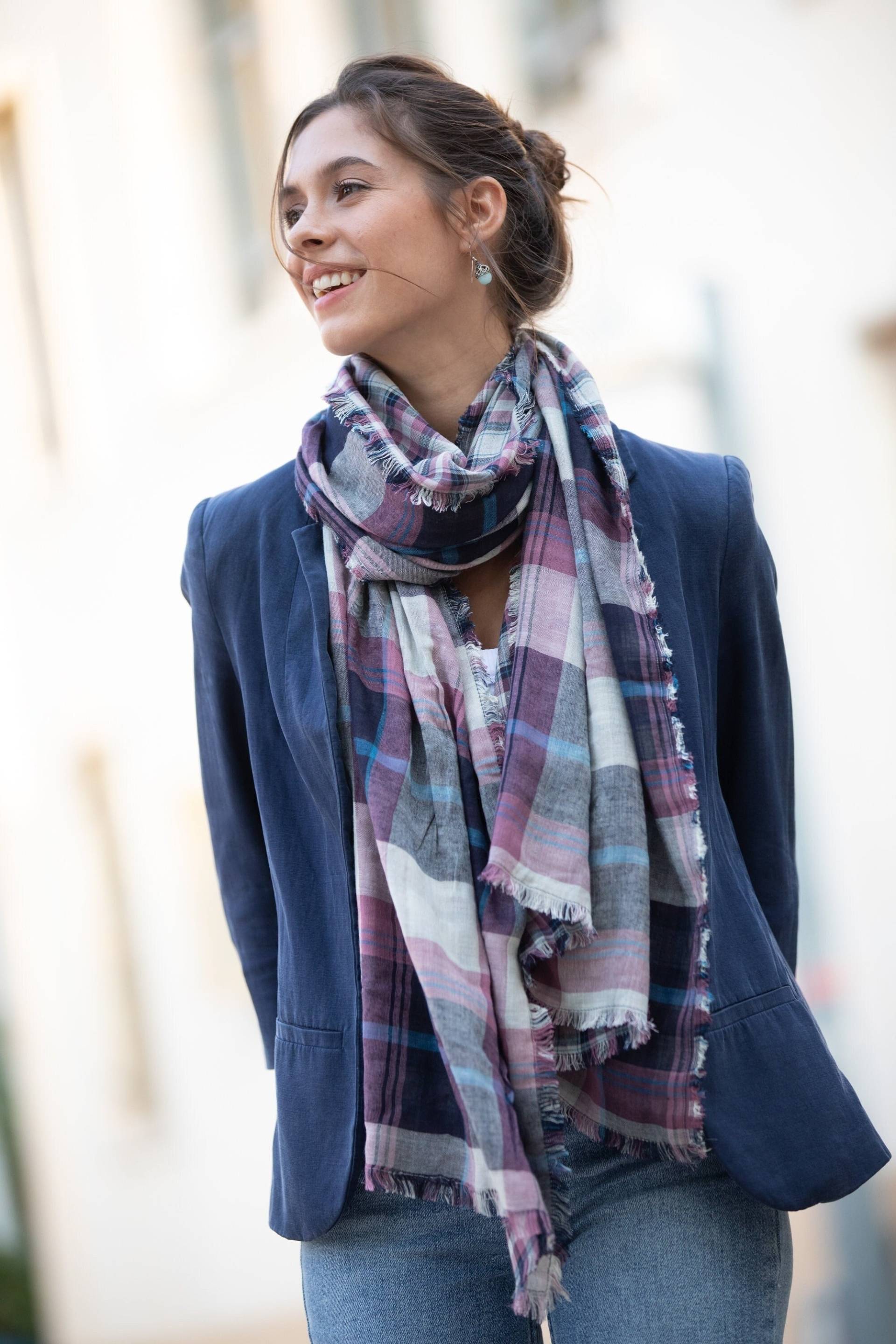 Rosa Und Blau Karierter Baumwollschal Doppelseitiger Schal Wickeln von AnabellaWomen