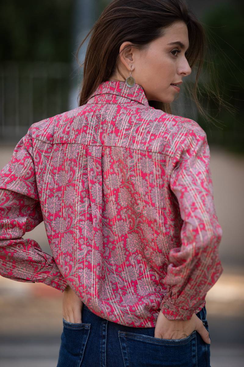 Rote Boho-Bluse Goldfarbenes, Funkelndes Button-Down-Top von AnabellaWomen