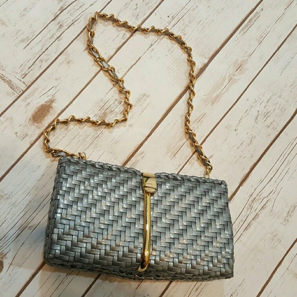 50Er Jahre Silber Geflochtene Handtasche Mit Goldenen Akzenten/Abend Tasche Cocktail Geldbörse von AnachronisticArmy