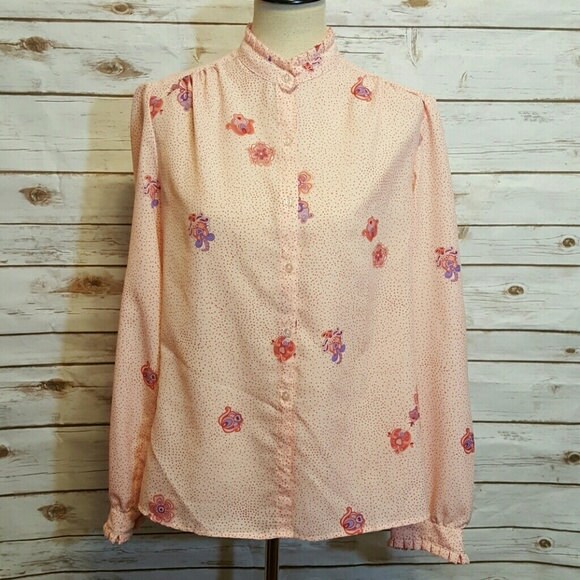 Vintage, 60Er Jahre Polka Dot Paisley Rosa Bluse, Medium/Large von AnachronisticArmy