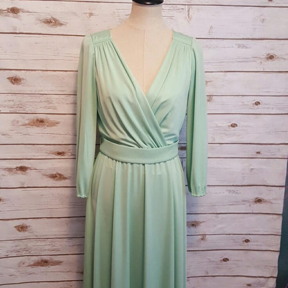 Vintage, 70Er Jahre, Lilli Diamant-Schaum Des Meeres Grün Disco Queen Maxi-Kleid, Medium von AnachronisticArmy