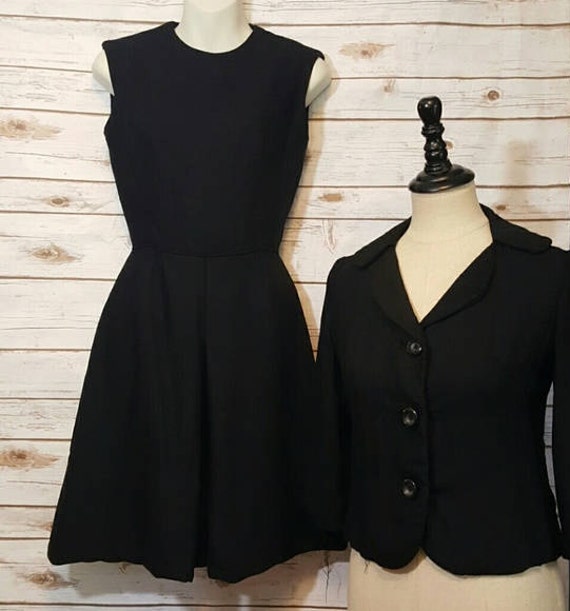 Vintage, Hautenge 1960, Neiman Marcus Schwarze Kleid Mit Passender Jacke, Xs Beschnitten von AnachronisticArmy