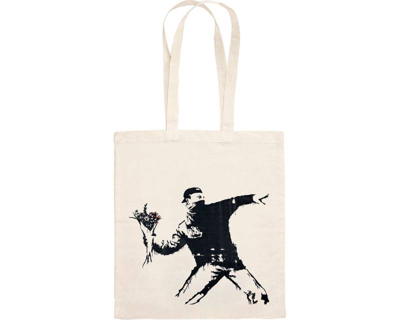 Anaconda Umhängetasche Stofftasche Bansky - Blumenwerfer: Aus 100% Baumwolle mit langen Tr von Anaconda