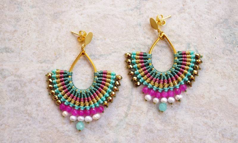 Hippie Boho Chandelier Ohrringe - Grünes Mikromakramee Aus Rosa Achat Neues Job Geschenk Für Sie Hippie Boho Chandelier Ohrringe - Grünes Mikromakramee Aus Rosa Achat Neues Job Geschenk Für Sie von Anadalis