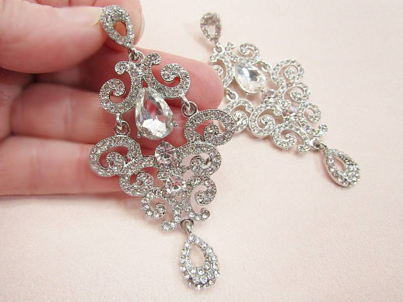 Chandelier Ohrringe, Art Deco Braut Hochzeit Strass Kristall Silber Hochzeitsschmuck von AnaelJewelry
