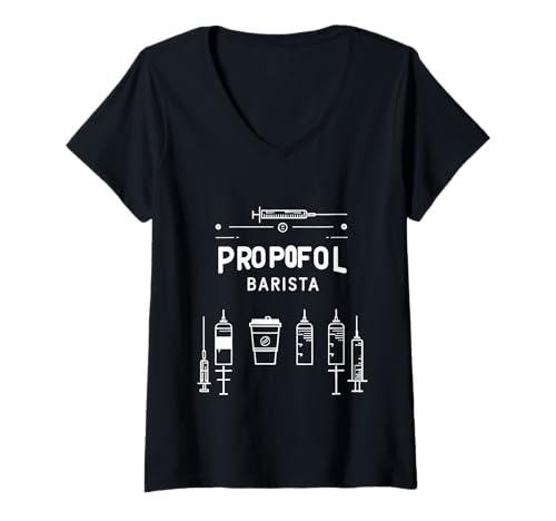 Damen Propofol Barista Anästhesistkaffee -Leidenschaft |----- T-Shirt mit V-Ausschnitt Damen Propofol Barista Anästhesistkaffee -Leidenschaft |----- T-Shirt mit V-Ausschnitt von Anästhesiologie Kaffeewitz