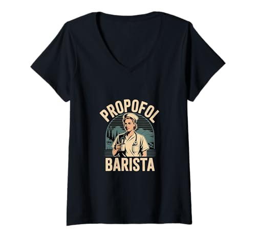 Damen Propofol Barista Anästhesistkaffee -Leidenschaft - T-Shirt mit V-Ausschnitt Damen Propofol Barista Anästhesistkaffee -Leidenschaft - T-Shirt mit V-Ausschnitt von Anästhesiologie Kaffeewitz