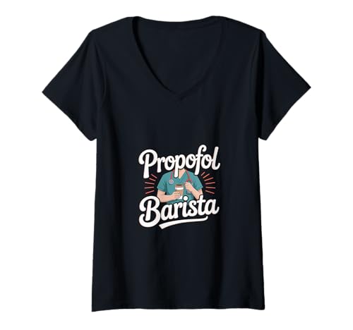 Damen Propofol Barista Anästhesistkaffee -Leidenschaft - T-Shirt mit V-Ausschnitt Damen Propofol Barista Anästhesistkaffee -Leidenschaft - T-Shirt mit V-Ausschnitt von Anästhesiologie Kaffeewitz