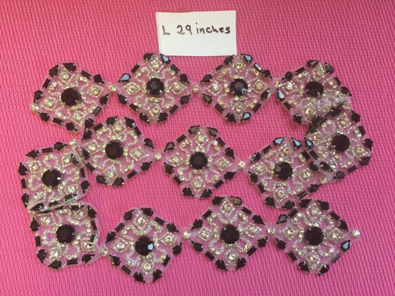 74 cm Langer Schwarzer Und Kristall Strassbesatz. 1 7/8 Breit, Strass Motiv, Strassbesatz, Diy Gürtel von AnafrezNotions