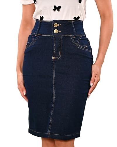 Anagrom Gerader knielanger Stretch-Jeansrock für Damen, normale Größe und Übergröße, Dunkelblau, Ref.226, 36 von Anagrom