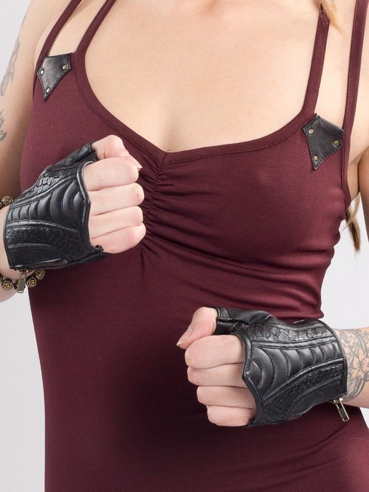 Aeolian Fingerlose Lederhandschuhe - Unisex | Pythonschlange |Cosplay| Festivalkleidung Handarbeit Kostüm Schwarz Messing von AnahataDesign