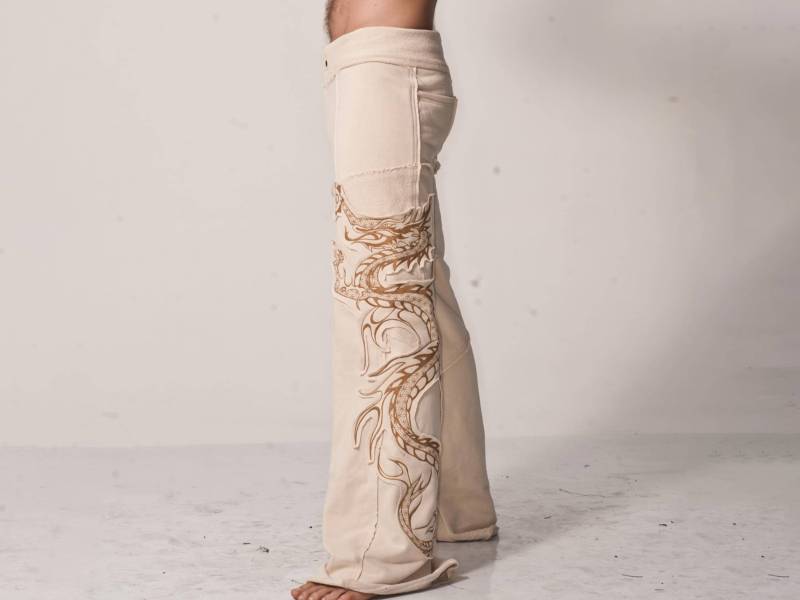 Herren Om Ryuu Terry Hose - Bio | Umweltfreundlich Yoga Festival| Lässig| Handarbeit| Drache| Reißverschlusstasche von AnahataDesign