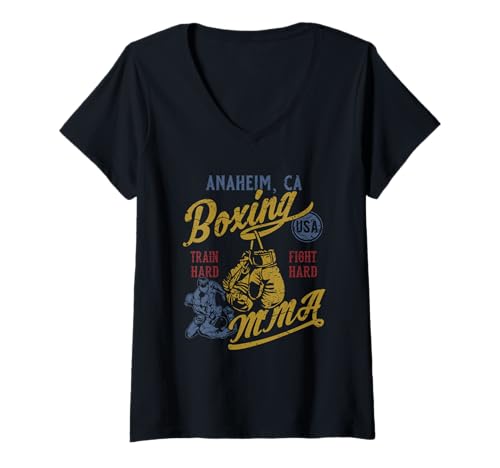 Damen Anaheim CA Retro Boxen MMA USA Vintage Used-Look T-Shirt mit V-Ausschnitt von Anaheim California USA Designs and Souvenirs