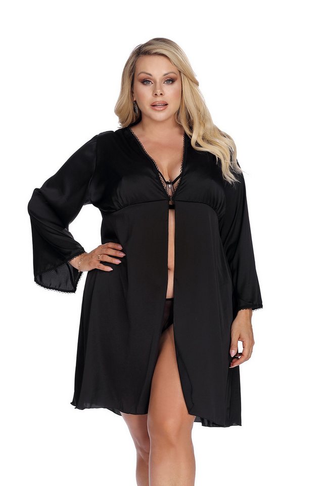Anais Apparel Size Plus Morgenmantel Schwarzer Plus Size Morgenrock Plus Size Morgenmantel aus Satin Materi von Anais Apparel Size Plus
