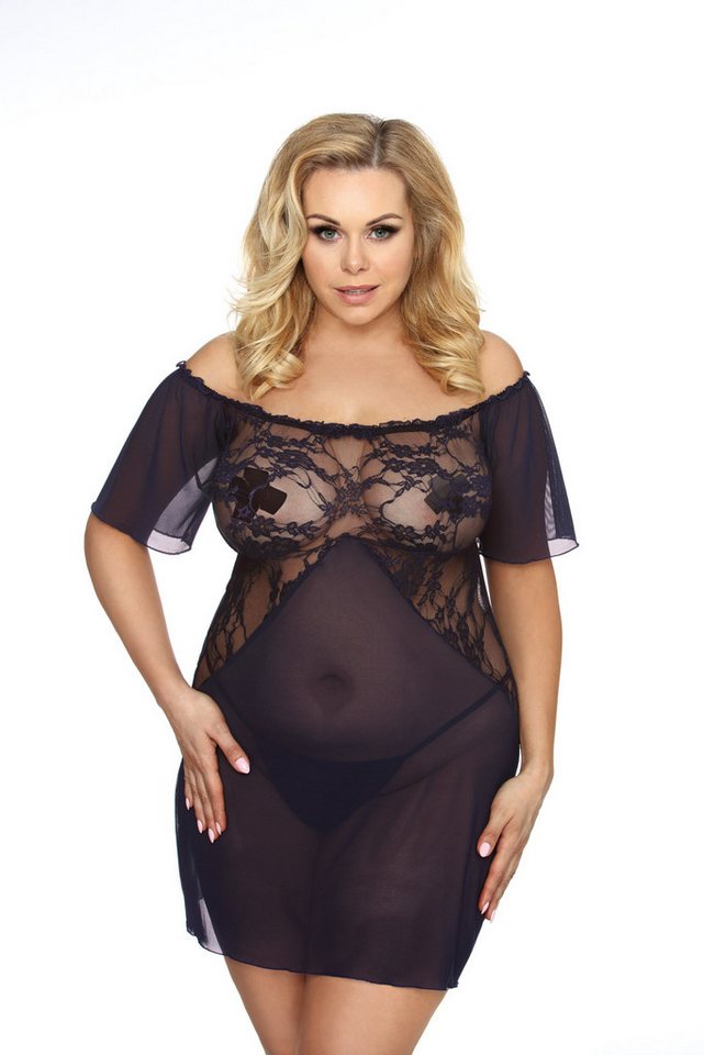 Anais Apparel Size Plus Negligé Frauen Dessous Chemise mit String schwarz dunkelblau mit Spitze und Ne von Anais Apparel Size Plus