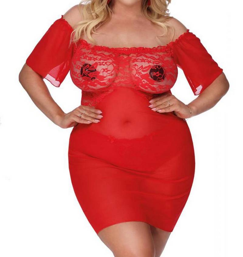 Anais Apparel Size Plus Negligé Rotes transparentes Damen Dessous Chemise Plus Size aus Tüll und Spitz von Anais Apparel Size Plus