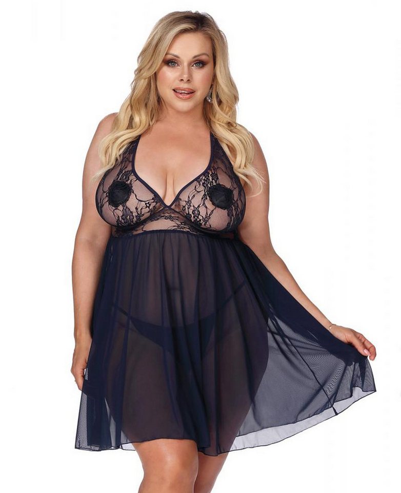 Anais Apparel Size Plus Negligé Schwarzes Damen Dessous Plus Size Babydoll aus Chiffon und Spitze tran von Anais Apparel Size Plus