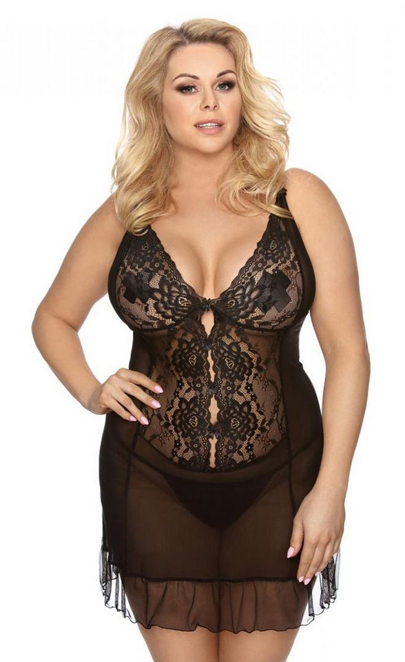 Anais Apparel Size Plus Negligé Schwarzes Frauen Dessous Plus Size Chemise aus transparentem Tüll-Mate von Anais Apparel Size Plus