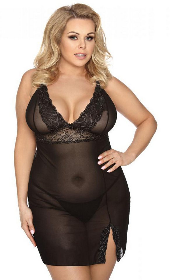 Anais Apparel Size Plus Negligé Schwarzes Frauen Dessous Plus Size Negligee aus transparentem Tüll-Mat von Anais Apparel Size Plus