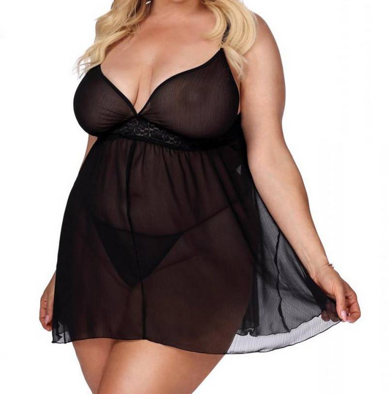 Anais Apparel Size Plus Negligé Schwarzes transparentes Damen Dessous Babydoll Plus Size aus Chiffon u von Anais Apparel Size Plus