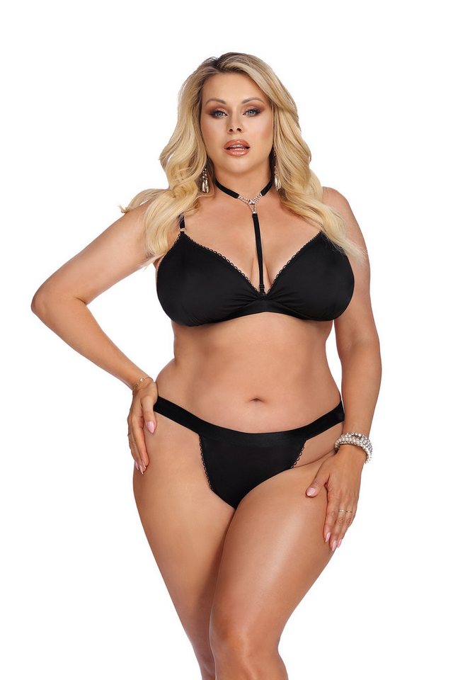 Anais Apparel Size Plus Set: Dekolleté-BH Schwarzes Damen Unterwäsche Dessous Set Plus Size BH und String aus Sa von Anais Apparel Size Plus