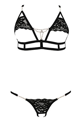 Anais Apparel Damen Dessous Set BH und String aus Gummibänder und Spitze transparent ouvert schwarz M von Anais Apparel