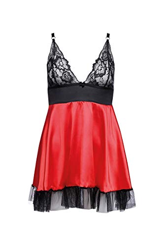 Anais Apparel Schwarz/rotes Frauen Dessous Chemise Nachtkleid aus Satin, Spitze und Tüll Negligee geblümt S/M von Anais Apparel