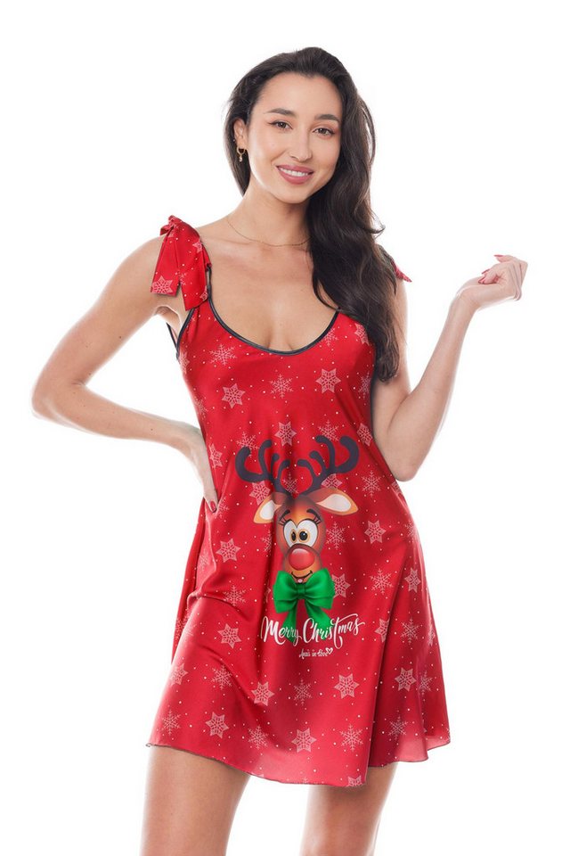 Anais apparel Negligé Rotes Weihnachtskleid mit Rentier und Sternen Christmas Chemise blickd von Anais apparel