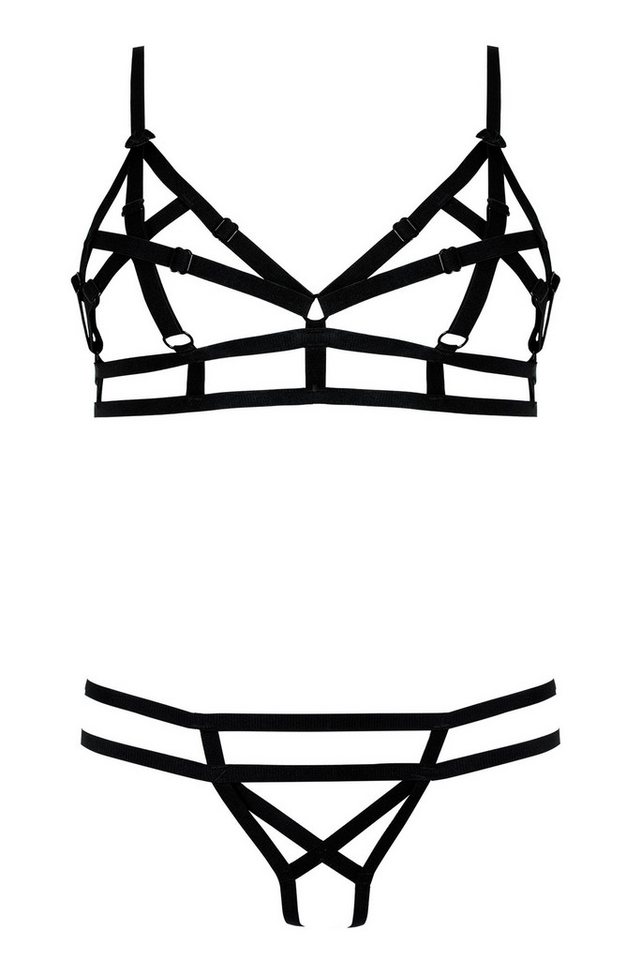 Anais apparel Set: Dekolleté-BH Damen Dessous fetisch Set BH und Slip aus Gummibänder schwarz von Anais apparel