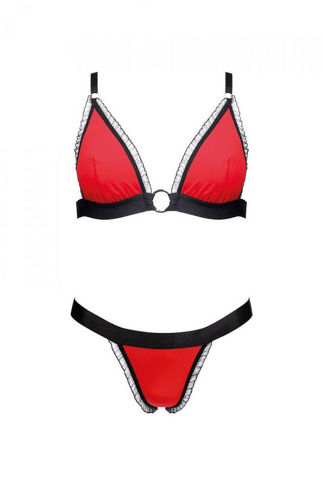 Anais apparel Set: Dekolleté-BH Frauen Reizwäsche Dessous Set rot schwarz aus BH und String Slip Chiff von Anais apparel