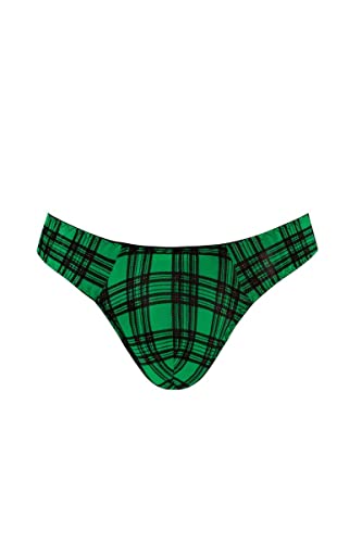 Anais for Men Schwarz grün Karierter Dessous Herren String aus glattem halbtransparentem Stoff mit Karo Muster Männer Slip L von Anais for Men