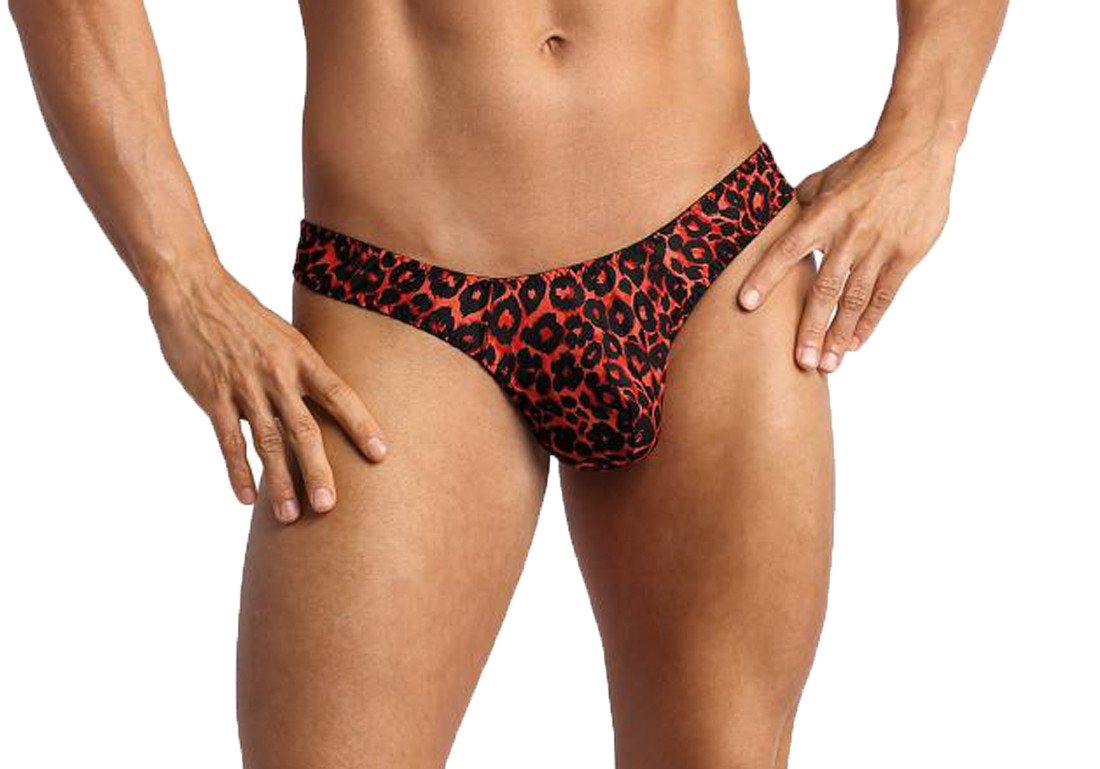 Anais for Men String Herren String in schwarz rot aus glatten blickdichtem Stoff mit Animal von Anais for Men