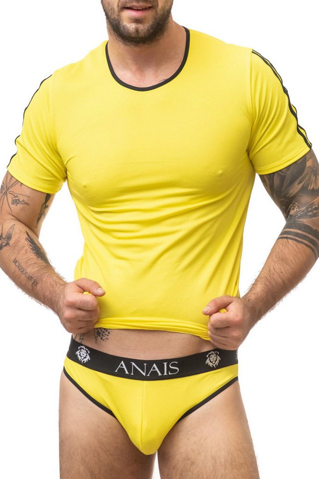 Anais for Men Unterhemd Herren T-Shirt gelb mit schwarzen Streifen elastisch und blickdicht Mä von Anais for Men