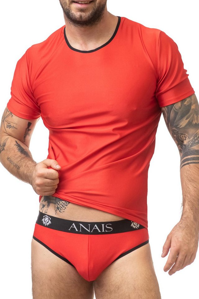Anais for Men Unterhemd Herren T-Shirt rot mit schwarzen Streifen elastisch und blickdicht Män von Anais for Men