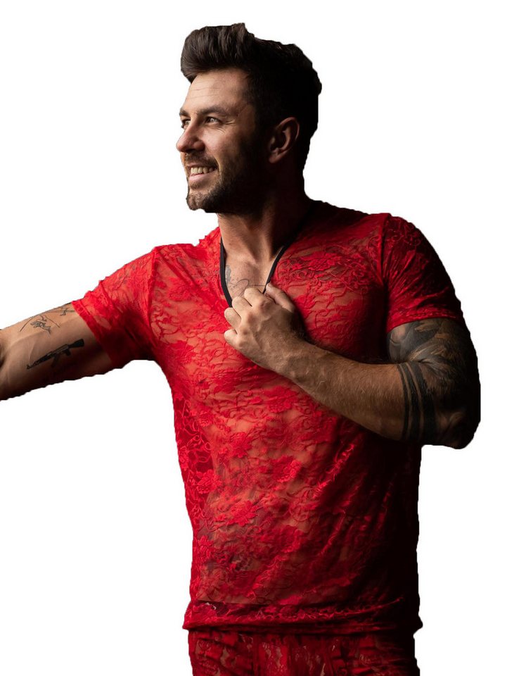 Anais for Men Unterhemd Herren T-Shirt rot transparent aus dehnbarer Spitze Dessous Shirt Männ von Anais for Men