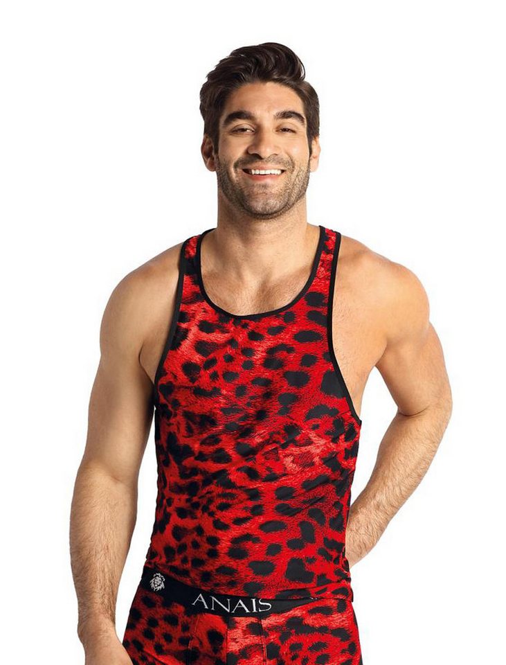 Anais for Men Unterhemd Herren Tank Top schwarz rot aus glattem, blickdichtem Stoff mit Animal von Anais for Men