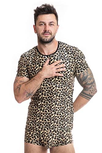 Herren T-Shirt Oberteil mit Leoparden Print Männer Unterhemd elastisch Blickdicht L von Anais for Men